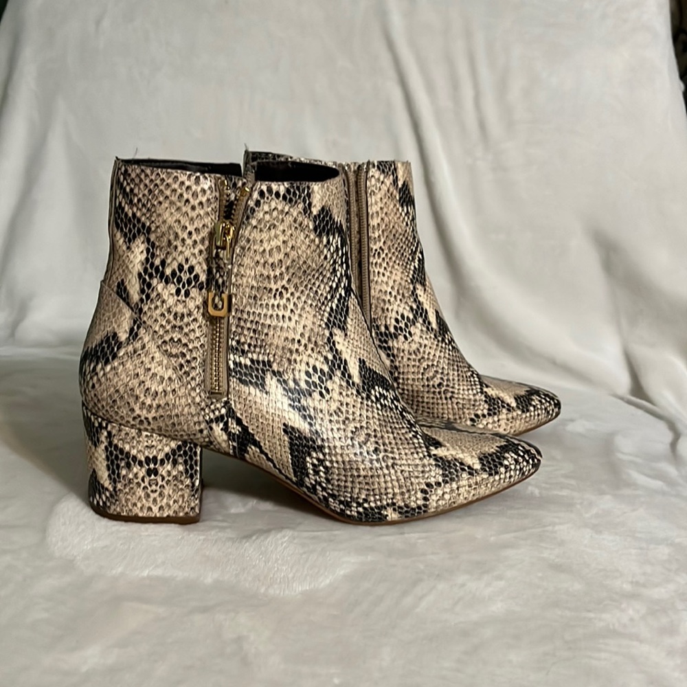 Women’s Snake-Print Ankle Boots - Beige/Black
